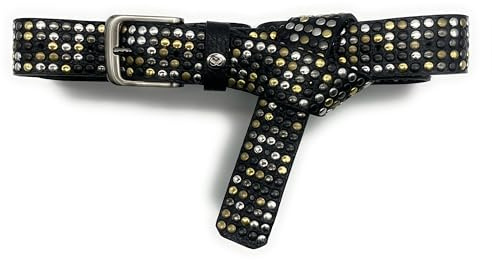 PASSIONE Cintura da Annodare – Nodo - Pelle Nera – Lunghezza Taglia Unica 160 cm - Accorciabile - 1000 e più Borchie Oro, ottone, argento, canna fucile - Made in Italy