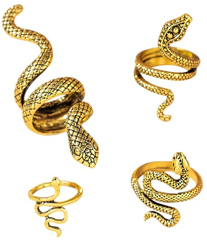 LXONTSG Schlangenring, 4 Stücke Schlange Ringe Set,Offene Schlangenring,Vintage Schlangenringe,Gothic Schlangenringe,Verstellbarer Schlangenring Punk Vintage Ringe für Frauen und Mädchen