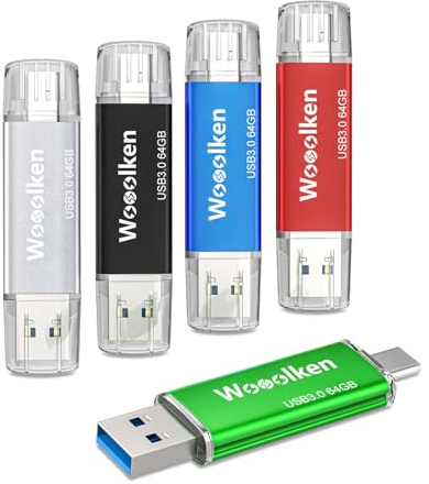 5 Stück USB Stick 3.0 64GB,WOOOLKEN Dual Type-C 2-in-1 | für Android Handy, Tablet, Computer, Notebook, MacBook)