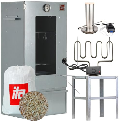 ITA Elektrischer Räucherofen 7000 - Smoker Set mit Heizung, Tisch, Rauchgenerator - Räucherschrank mit Fenster & Thermometer - Legierter Stahl - EU Qualität, Direkt vom Hersteller