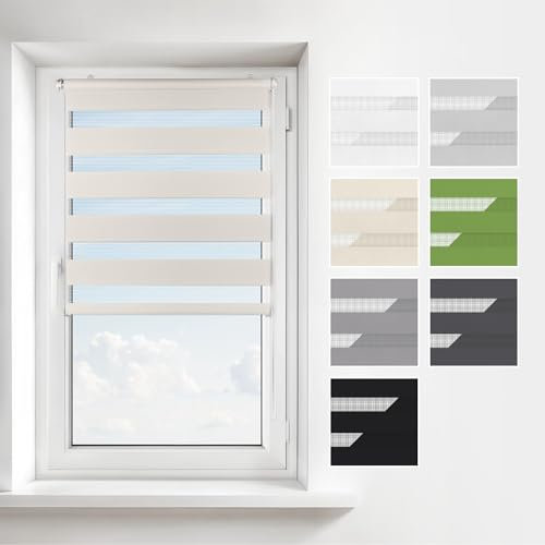 Estika Doppelrollo Klemmfix ohne Bohren – Breite: 60 cm – Höhe: 120 cm – Farbe: Cream – Jalousie für Innenfenster, Duo-Rollo, Fensterrollo innen