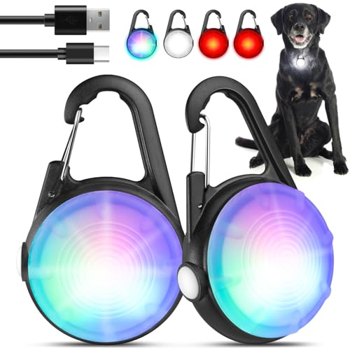 MonHall 2Pack LED Wiederaufladbare Hundehalsband Lichter Clip-On Mit RGB Farbe - Haustier Sicherheits Beleuchtung für Hundegeschirr - Nacht Wandern Camping