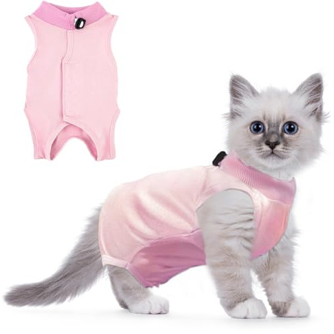 RUGBOL Cat Recovery Suit, Cat Surgery Recovery Suit Cat Baby Grow After Surgery Cat Body Suit Cat Post Surgery Suit Bodysuit After Surgery Recovery Suit Abdominal Wounds（S,Pink）