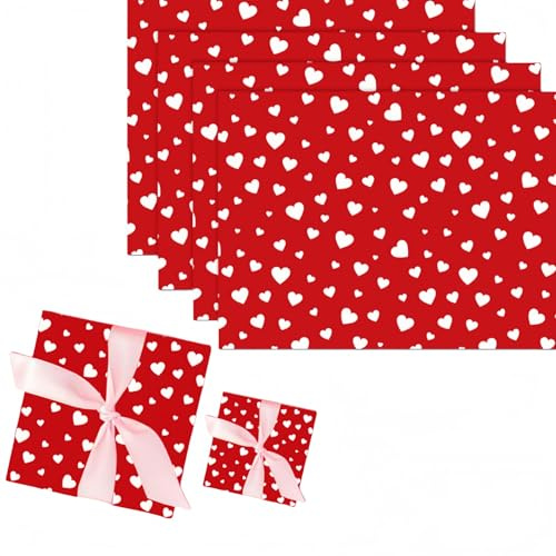 Dmnnlp 6 Blatt Liebe Herzen Geschenkpapier Valentinstag 51 x 69cm Rot Gift Wrapping Paper, Geschenkpapier für Valentinstag Geburtstag Hochzeit Muttertag Gefaltet (Rot)