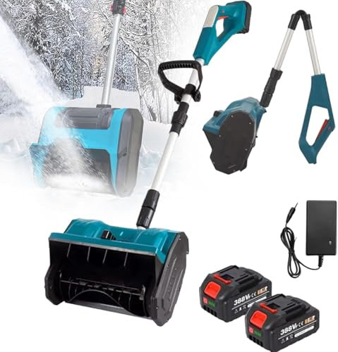 Pala da Neve Elettrica Senza Fili, Spazzaneve Pieghevole, Spazzaneve a Spinta Manuale, Larghezza di Pulizia 33cm, Profondità 20cm, Distanza di Lancio 8M, Spazzole Wireless con 2 Batterie 4500mAh blue