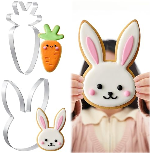 Teenyyou 2 Pcs Large Easter Cookie Cutters 8 Extra Large Bunny and Carrot Stainless Steel Giant Cookie Cutter for Easter Holiday Baking