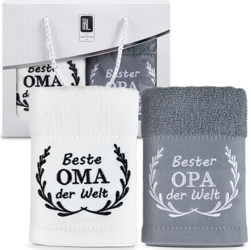 Panelee 2 Handtücher für Oma und Opa 35 x 70 cm Beste Oma und Opa der Welt Handtuch Bestickte Handtücher aus Baumwolle Weihnachten, Geburtstag, Vatertag (Beste Oma und Opa)