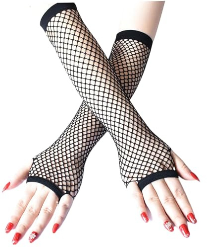 Gants de Fishnet, gants en maille sans doigts de 1 paire, manches de bras de filet de poisson des années 80, longs gants pour femmes costume de cosplay filles, gants de poisson