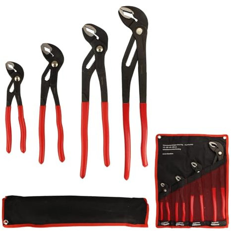 BOOMET Wasserpumpenzange groß & klein · 4er Set 175mm 250mm 300 mm 400mm · Verstellbare Rohrzange mit Druckknopf · Wasserrohrzange mit Feinverstellung per Knopfdruck