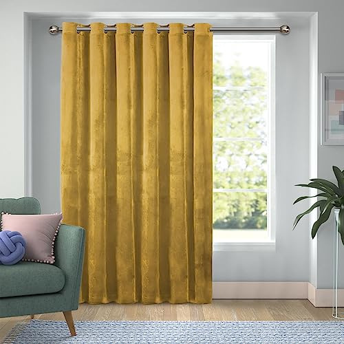 Yorkshire Bedding Velvet Blackout Curtains for Bedroom Ochre 66x84 Inch Room Darkening Eyelet Curtain for Living Room Super Soft 1 Panel Curtain + Tie Back