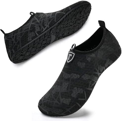 Torotto Wasserschuhe Badeschuhe Schwimmschuhe Herren Damen Atmungsaktiv Schnelltrocknend rutschfest Yoga Pool Strand Barfussschuhe Unisex(Linie schwarz 42/43)