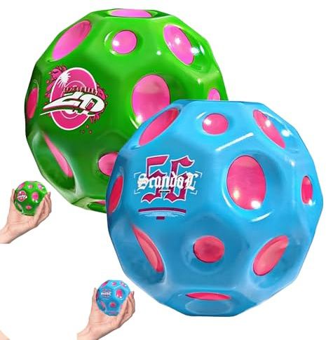 JollyGo Jump Ball-9.5 cm 2er Set Big Moon Ball-Super High Bouncy Lightweight PU Material-for Children and Pets-interaktives Spielzeug zum Stressabbau-Flummies für Kinder im Freien (Grün & Hellblau)