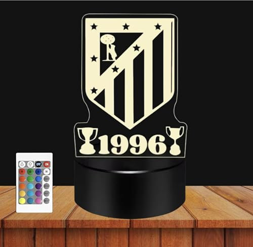 Lampara Atletico,de Madrid, Doblete Atleti, Escudo para Niño personalizada,Escudo de Fútbol para Niños y Adultos.Luz Led Nocturna,Ilusion óptica 3D Táctil. Iluminación Interior.
