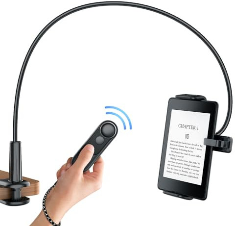 Hogance Support Kindles pour Lire au Lit, Comprend un RF Télécommande Tourneur de Page(HKRC004,Noir), Support pour Tablettes et Tourneur de Pages, Accessoires pour la Kindles, Cadeau pour les Lecteurs
