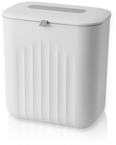 MEETOZ 11 Litre Hanging Trash Bin with Lid,Wall Mounted Kitchen Compost Bin | Kitchen Cabinet Door Under Sink Plastic Garbage Can,for Bathroom, Toilet, Motorhome, Bedroom
