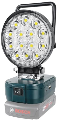 YOJZMA 42W 4200LM Luz de trabajo LED para batería Bosch 18V | Sin batería, Foco con puerto carga USB y tipo C, Lámpara portátil para exteriores, talleres mecánicos, camping y otras