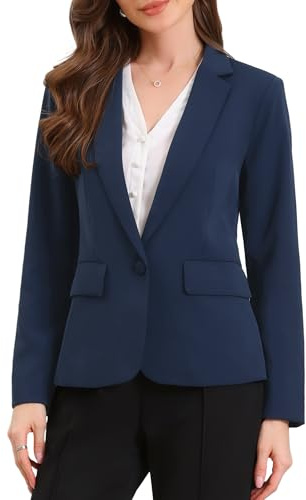 Allegra K dam business casual kavaj långärmad med en knapp för arbetet på kontoret, Djupblå, L