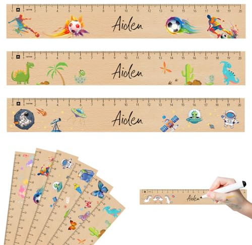 Montrestar 3 Stück Lineal Kinder, 21CM Holz Lineal mit Verschiedene Motiven, Einzigartige Grundschule Geschenke, Holzlineal Geschenk zur 2025 Jungen Einschulung Schulanfänger Schuleinführung