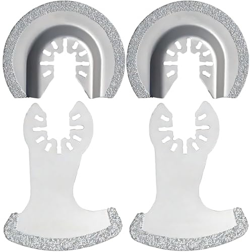 4PCS Oscillating Diamond Blades, Scythe-Shaped & 64mm Semi-Circle Multi Tool Blades for Grout Removal, Mortar, Tile, Concrete, Compatible with Dewalt, Makita, Fein, Ryobi, Dremel, Rockwell