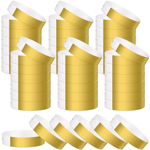 Bouiexye 400 Stück Eintrittsbänder Party Armbänder Einlassbänder für Events Armband Kinder Telefonnummer für Partys（Gold）
