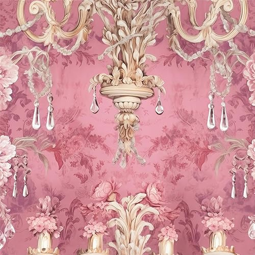 Yzogbry Pink Damask Vintage Crystal Lamp Peel and Stick Wallpaper Wall Decor Self Adhesive Wall Paper Stick on Easy Peel Off Contact for Renter Apartment