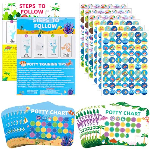 KingYH 2 pièces Tableau de Récompenses pour Enfants Potty Chart Dino et Vie Marine Système de Récompenses pour L'apprentissage de La Propreté avec Autocollants pour Les Bonnes Habitudes D'utilisation