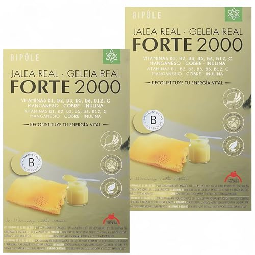 Intersa Bipole Jalea Forte 2000 - Pack Ahorro 2 x 20 Ampollas - Con Vitaminas B2, B3, B5, B6, B12 y C - Contribuye a Disminuir el Cansancio y la Fatiga y al Funcionamiento Normal del Sistema Nervioso