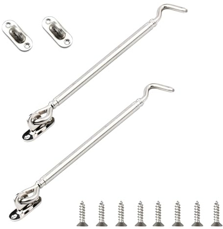 HASLED Sturmhaken 2 Stück Edelstahl mit Öse - Türriegel für Garagentor, Scheunentor, Fenster und Garten, Silber