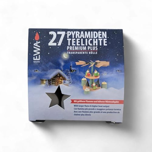 Pyramiden Teelichte Premium Plus (27 Stück) in transparenter Hülle - Teelichter größere Flamme und höhere Wärmeabgabe (1)