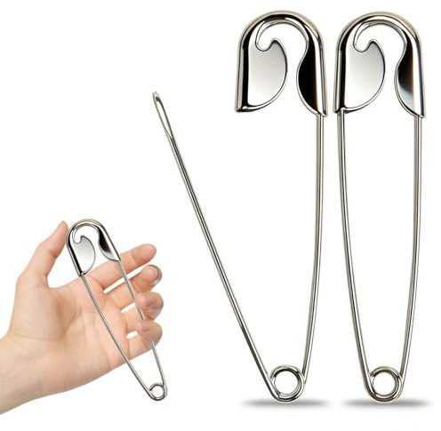 Floruvia 2 Stück Große Sicherheitsnadeln Metall Jumbo Sicherheitsnadelns, Silber Schwerlast Sicherheitsnadeln für Wäsche, Decken, Schlüsselringe, Outdoor,（14cm/5.5in