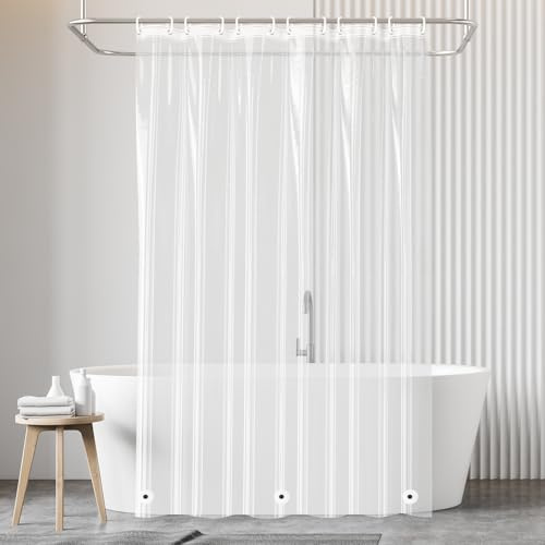 LUKDUNG Duschvorhang Transparent 180x200cm, Wasserdicht Eva, Dick 0.2mm | Anti-schimmel Transparent Kunststoff Badevorhang für Badezimmer Badewanne Dusche mit 3 Magnete und 12 Duschvorhangringe
