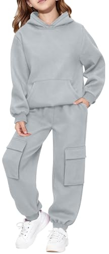 TYUSGH Ensemble de survêtement pour enfants - Sweat à capuche uni et pantalon cargo - Pantalon de survêtement baggy - Pour filles et garçons - Ensemble de jogging 2 pièces