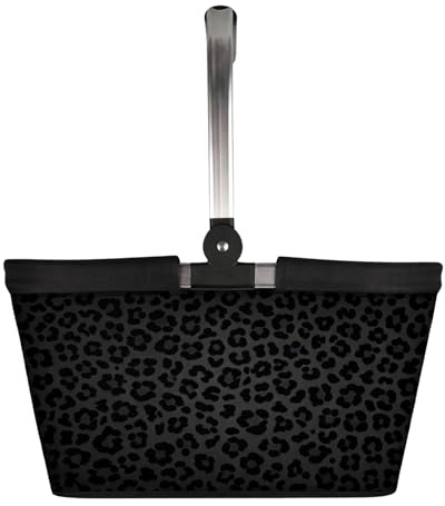 AWASG Einkaufskorb faltbar, 20L Tragekorb mit Alurahmen Leo Print, Geschenk Einkaufstasche Marktkorb Mama Oma (Schwarz Leoparden Print)