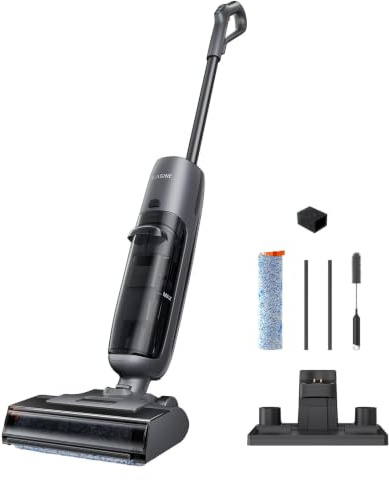 EASINE D90 Akku Nass Trockensauger Saugwischer mit Selbstreinigung | Staubsauger Kabellos mit Wischfunktion & Ladestation, Leicht, LED-Display, Sprachausgabe, für Böden, Kurzflor Teppich
