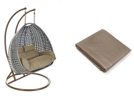 Home Deluxe - Hängesessel Twin - Grau, Höhe 195 cm - inkl. Regenabdeckung, Gestell, Sitz- und Rückenkissen I Polyrattan Hängestuhl Gartenschaukel Hängekorb