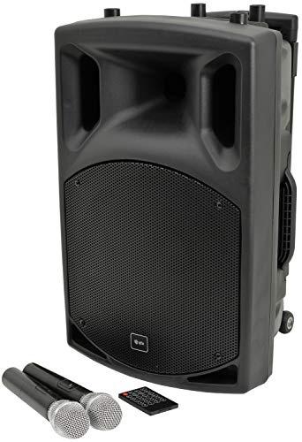 qtx QX12PA Plus Komplettes tragbares PA-System | 2 x UHF-Funkmikrofone & Mediaplayer USB/SD/FM/Bluetooth-Konnektivität, Schwarz, 30,5 cm (12 Zoll)