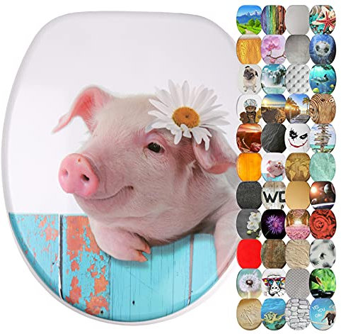 Sanilo Sedile WC con chiusura ammortizzata, grande scelta di belli copriwater da legno robusto e di alta qualità (Maiale)