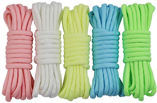 UOOOM 5-pack paracord, 4 mm linor, 9 strandlampor, självlysande glöd i den mörka paracord, parachute-snöre, gör-det-själv handgjorda vävda för armband, nyckelring, hänge (Glow in the Dark)