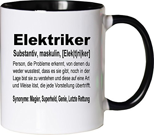 Mister Merchandise Kaffeebecher Tasse Elektriker Definition Geschenk Gag Job Beruf Arbeit Witzig Spruch Teetasse Becher Weiß-Schwarz