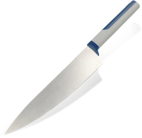 Tasty 678245 Gand couteau du chef, couteau de cuisine lame lisse, couteau de cuisine, couteau chef, ustensile de cuisine, Acier inoxydable, Thermoplastique, Gris, Bleu, 33,5 cm