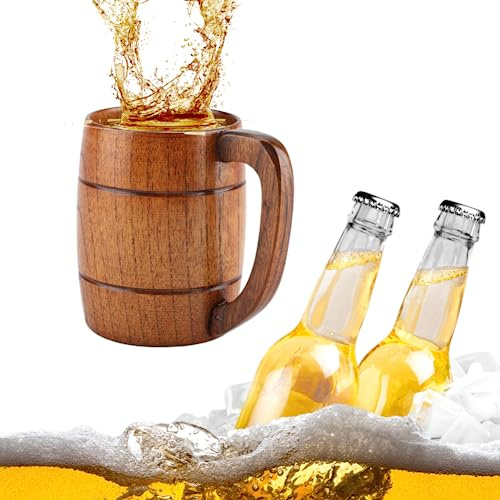 Jadeshay Beer Mug,350ml Natural Wooden Beer Cup Tea Coffee Milk Beverage Juice Drinking Mug for Home Office Bar Accessories Gift Ideas,Water Tea Cup with Handle