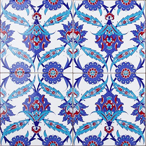Cerames Basal Lot de 12 carreaux muraux turques multicolores 0,48 m² (12 pièces) Iznik en céramique avec motif, 20 x 20 cm, idéal pour la cuisine ou la salle de bain