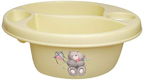 alles-meine.de GmbH 3 Kammer - Schüssel/Waschschüssel/Kinderwaschbecken - beige - Creme Tiere - Teddybär - Teddy Bieco - mit Seifenablage - Organizer - Reinigungsmittel A..
