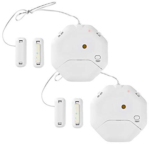 Ex-Pro [2 PACK] Ultra Thin Glass Break Vibration Shock Sensor Detector with 85dB Alarm and 2x Magnetic Sensors for Window Door Home Security - White