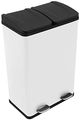 Monster Shop Recycling Pedal Bin Double Compartments Large 60L Rubbish Capacity Heavy-duty Metal Dustbin In White Kitchen Waste Garbage Dual Trash Can Eco