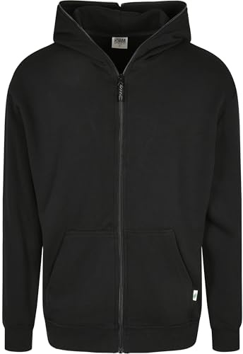 Urban Classics Organic huvtröja med full dragkedja, herr huvtröja, finns i många olika färger, storlekar S till 5XL, svart, L