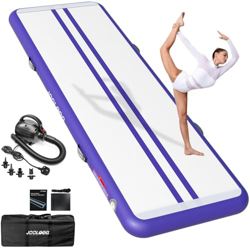 JOOLOOG Air Tumbling Matte Track 10 cm hoch 4 m Turnmatte Aufblasbare Gymnastikmatte mit Elektrischer Luftpumpe Trainingsmatte für Zuhause, Turnhalle, Garten, Yoga, Cheerleading, Fitness, Violett