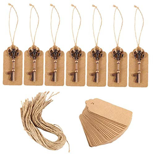 TOSSPER 20pcs Metal Key Bottle Opener Cards, Keychain Wedding Favour Vintage Openers for Party Decoration