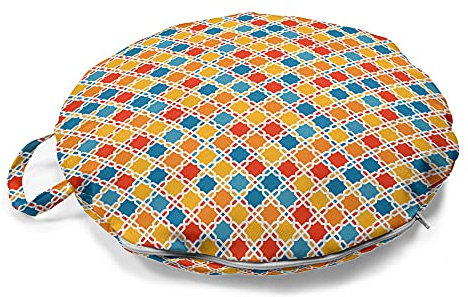 ABAKUHAUS Geometrisch Rundes Bodenkissen mit Griff, Marokkanischen Stil Motive, dekoratives Kissen für Wohnzimmer & Schlafsäle, 45 cm, Mehrfarbig
