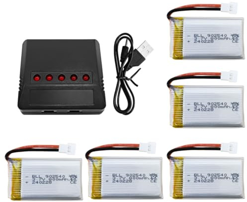 5PCS 3.7V 800mAh Lipobatterie mit 5 in 1 Ladegerät für MJX X708W X709 U45 U45W U42 U42W E32HW SYMA X5C X5SC X5SW H5C V931 S5C SS40 FQ36 T32 T5W H42 Quadricopter RC Drohne Lipo-Batterie